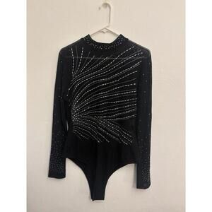Sheer Sparkly Shiny Mock Neck Long Sleeve Bodysuit Size XL